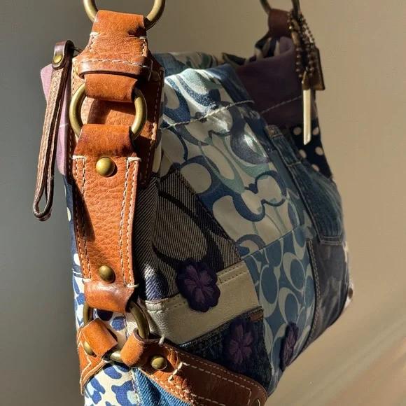 RARE! Y2K Vintage Coach Carly Shoulder Denim Patchwork Bag - Picture 3 of 8